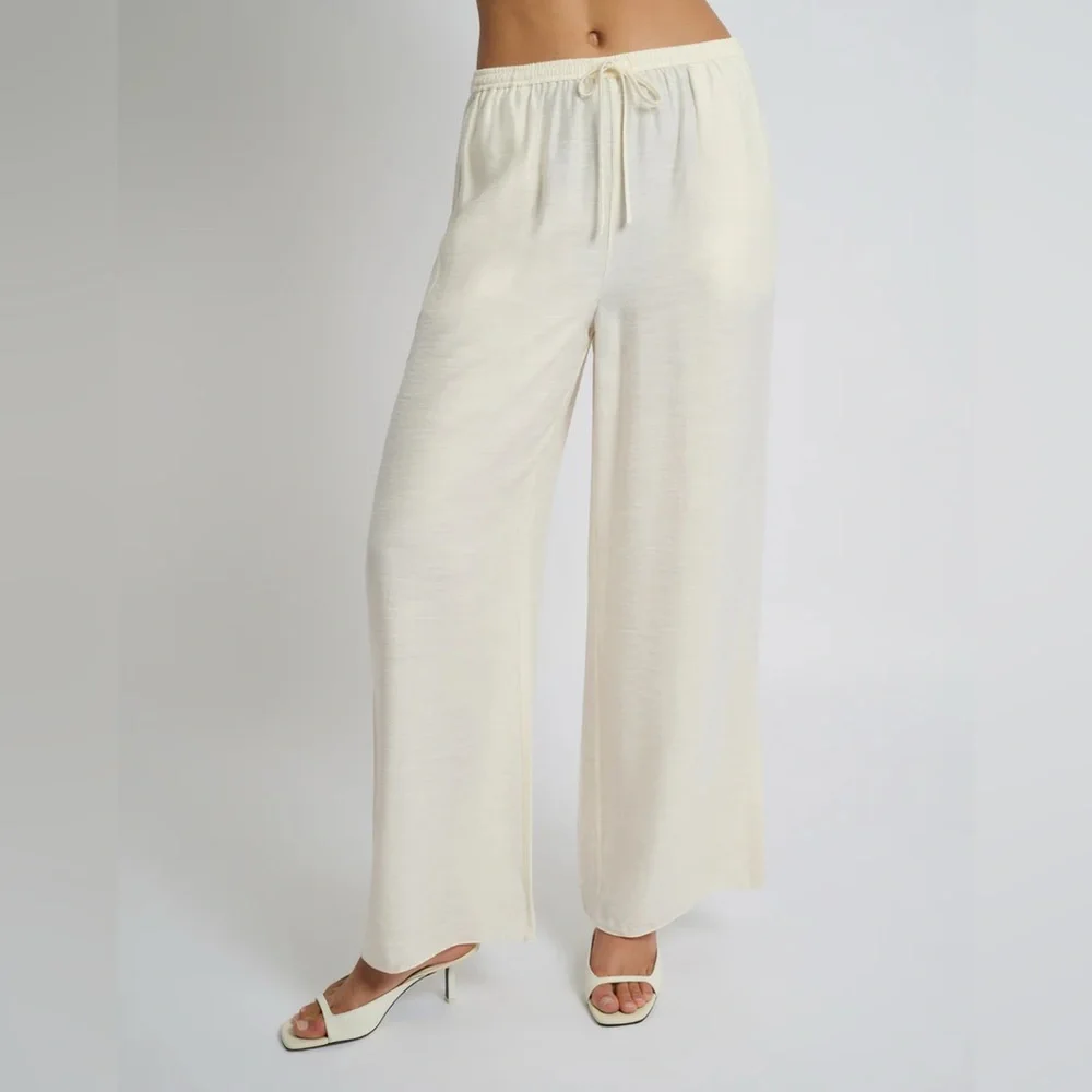 NWT Onia Textured Gauze Wide Leg Pant in Egret Size Medium
